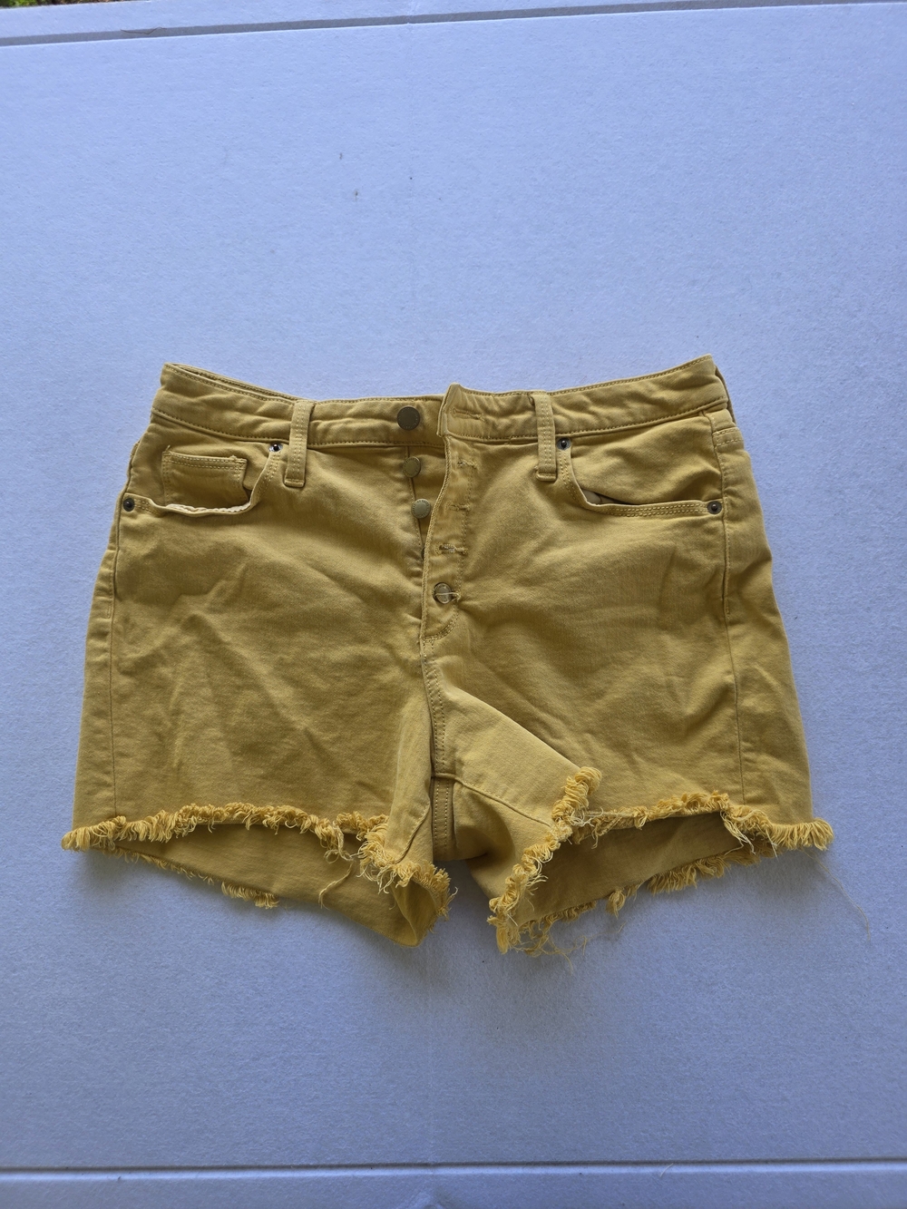 Universal Mustard Yellow High-Waist Frayed Denim Shorts